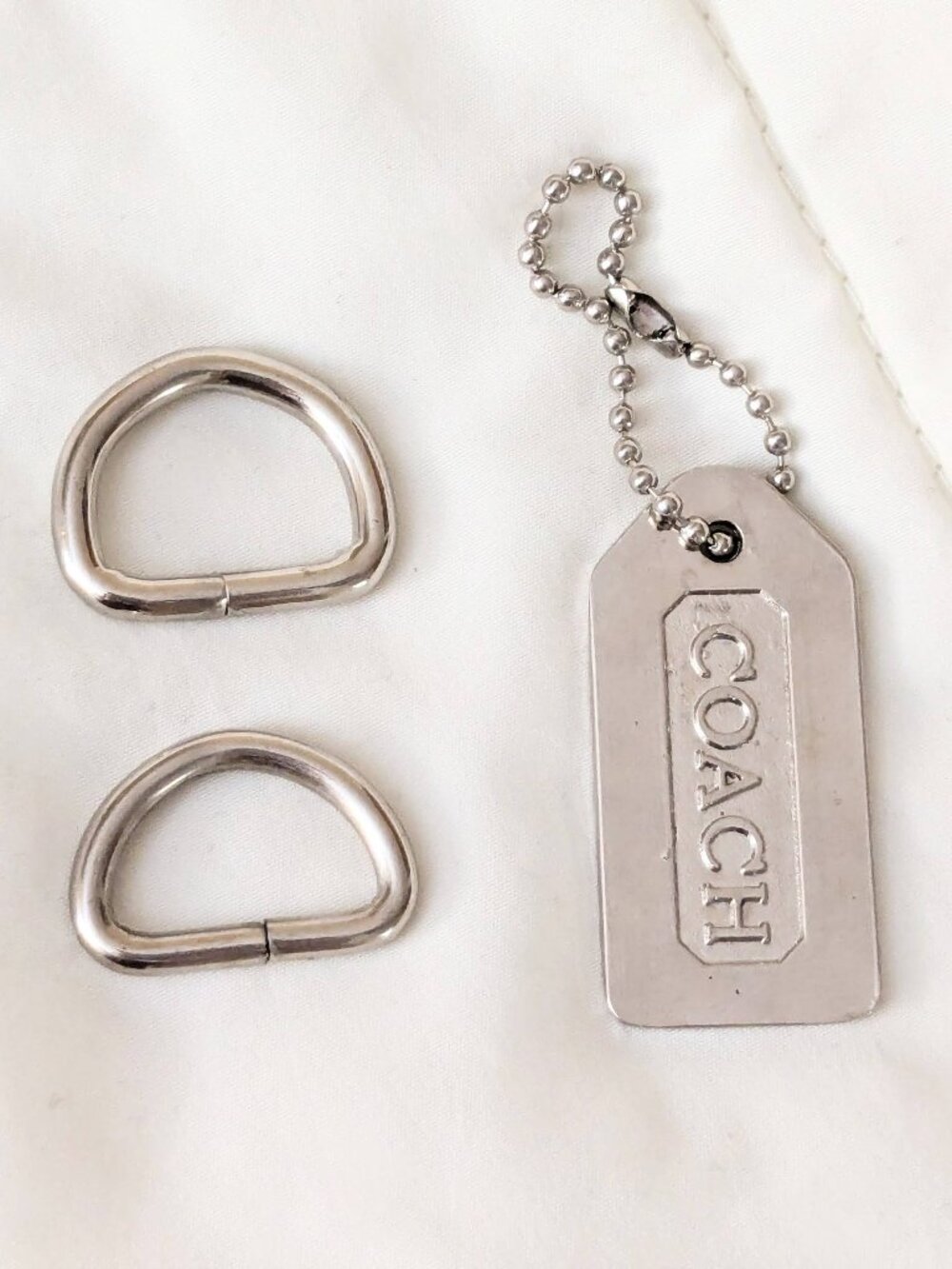 Vintage Coach Replacement Parts Silver Metal Hangtag Hang Tag Ball Chain D-Rings - Picture 3 of 4